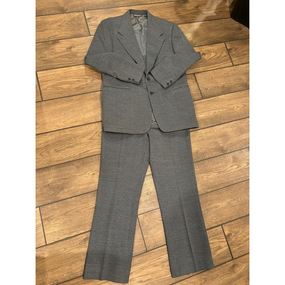 Vintage VTG 1970’s Custom Grey 2 Button Mens Large Suit Set 2 Piece